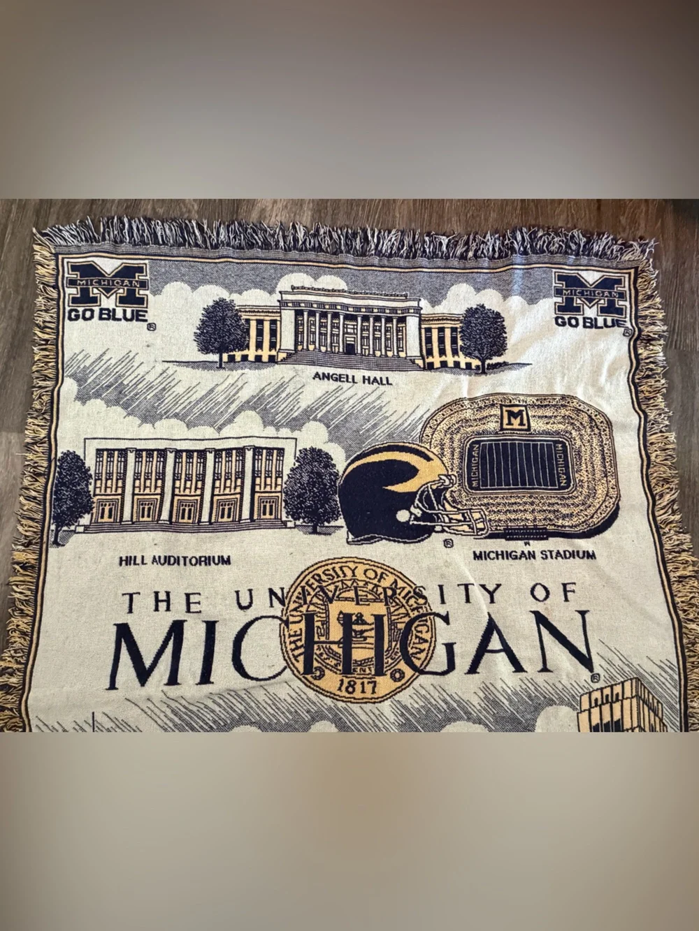 University of Michigan Woven Tapestry Throw Blanket Stadium Campus Go Blue